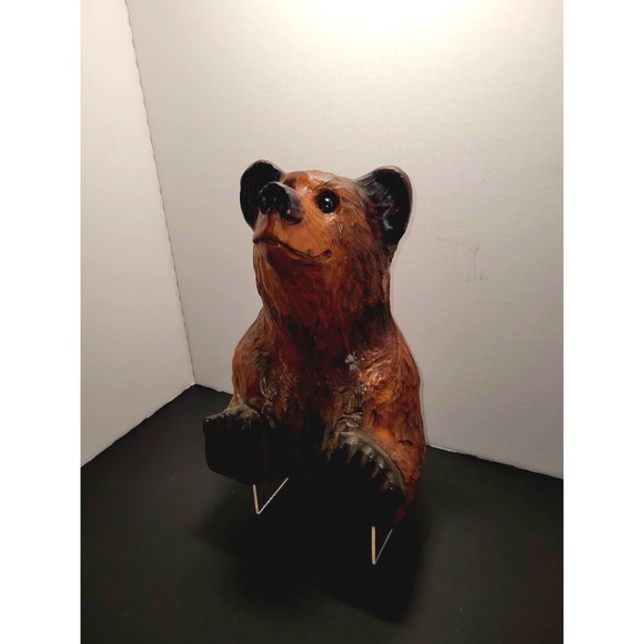 Vintage Hand Carved Bear Solid Wood Marble Eyes Medium 12" Monterey CA Wharf - Picture 4 of 16